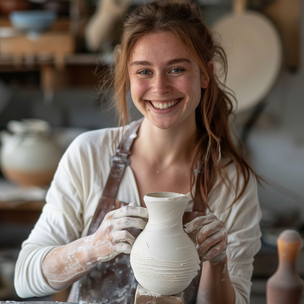 A young woman making a vase | Source: Midjourney