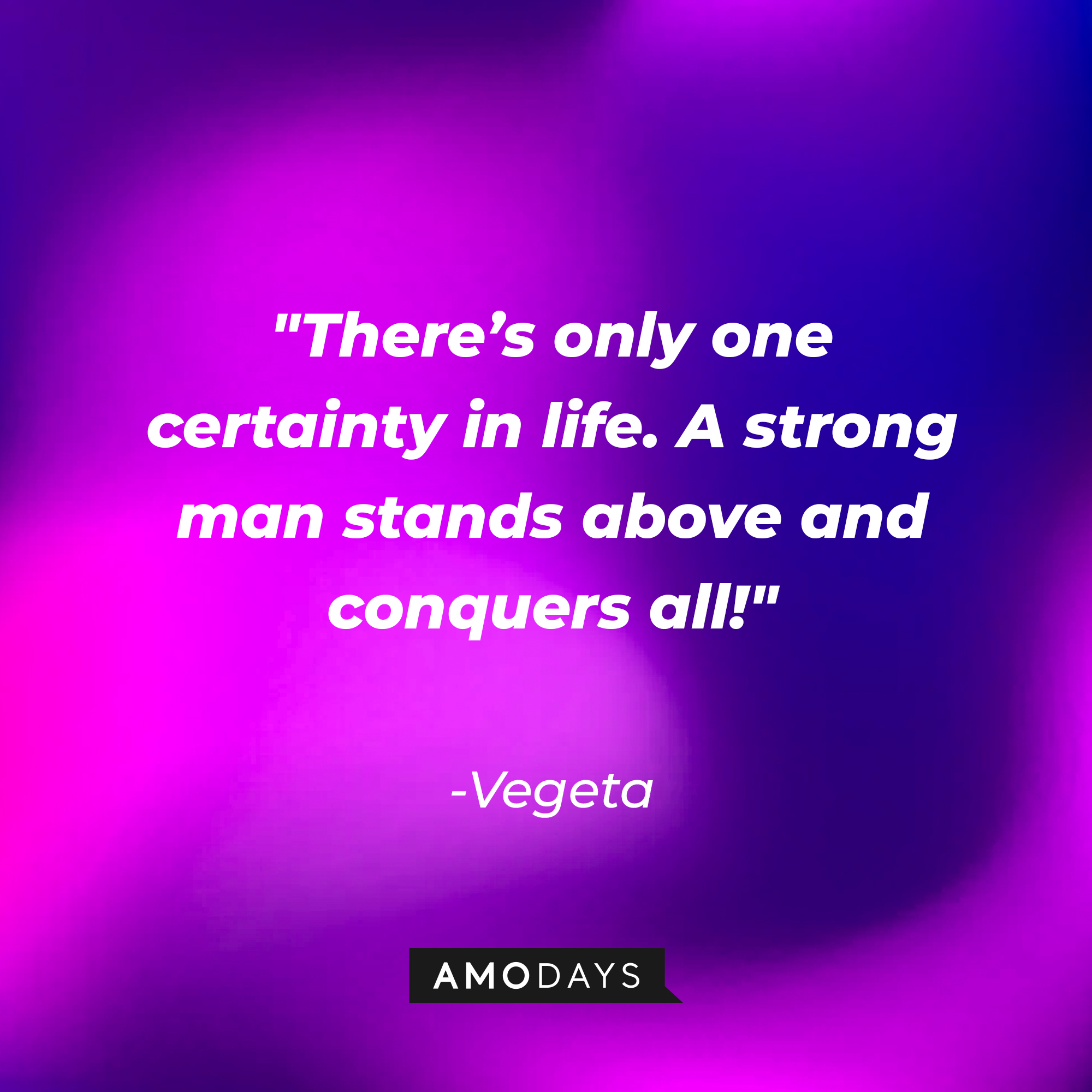 Vegeta's quote: "There’s only one certainty in life. A strong man stands above and conquers all!" | Source: Amodays