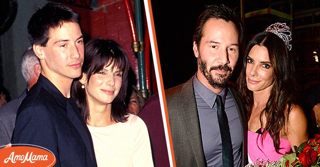 [Left] Actors Keanu Reeves and Sandra Bullock during "Speed" Los Angeles Premiere at Mann's Chinese Theater June 7, 1994 in Hollywood, California. [Right]  Actors Keanu Reeves and Sandra Bullock attend Spike TV's "Guys Choice 2014" at Sony Pictures Studios on June 7, 2014 in Culver City, California. | Source: Getty Images