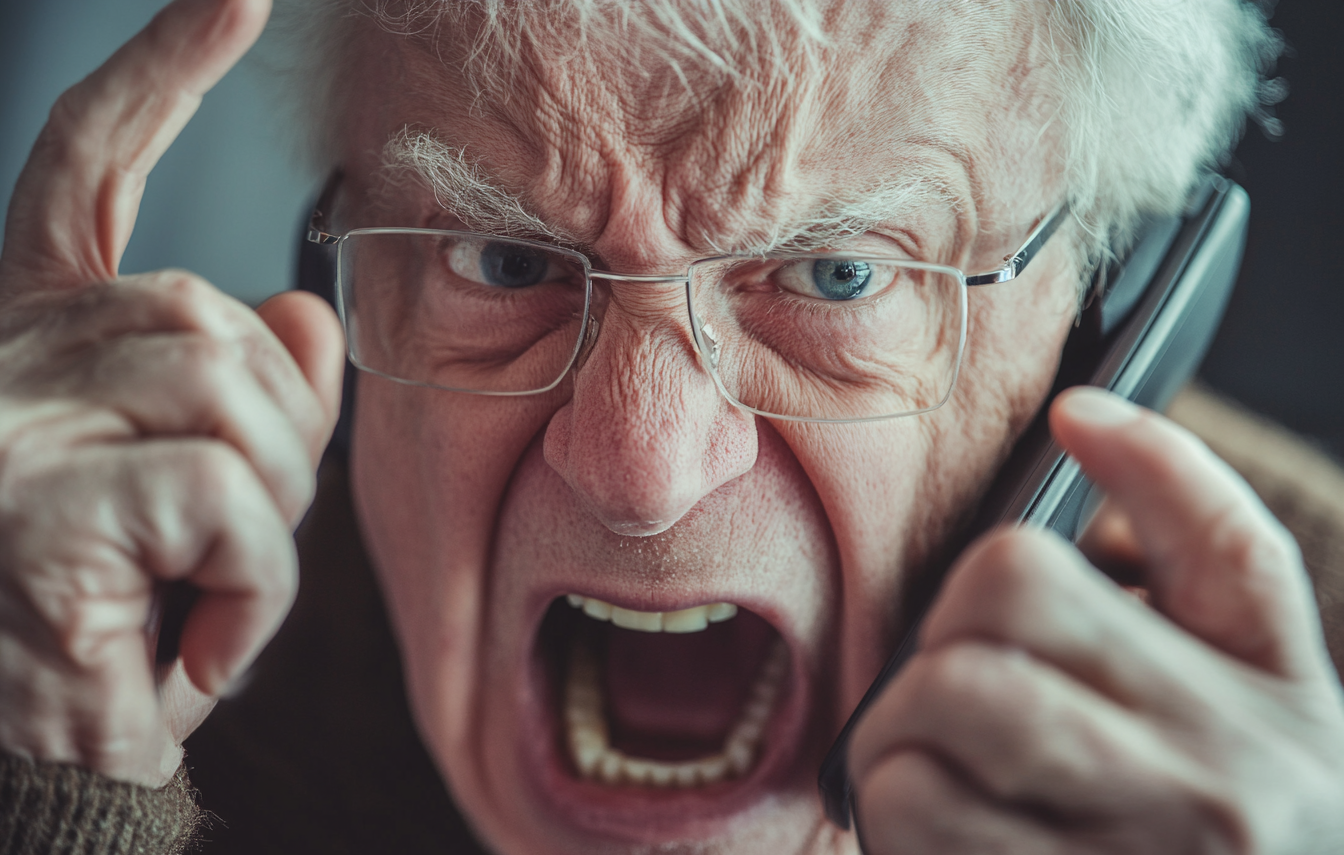 An old man yelling on the phone | Source: Midjourney