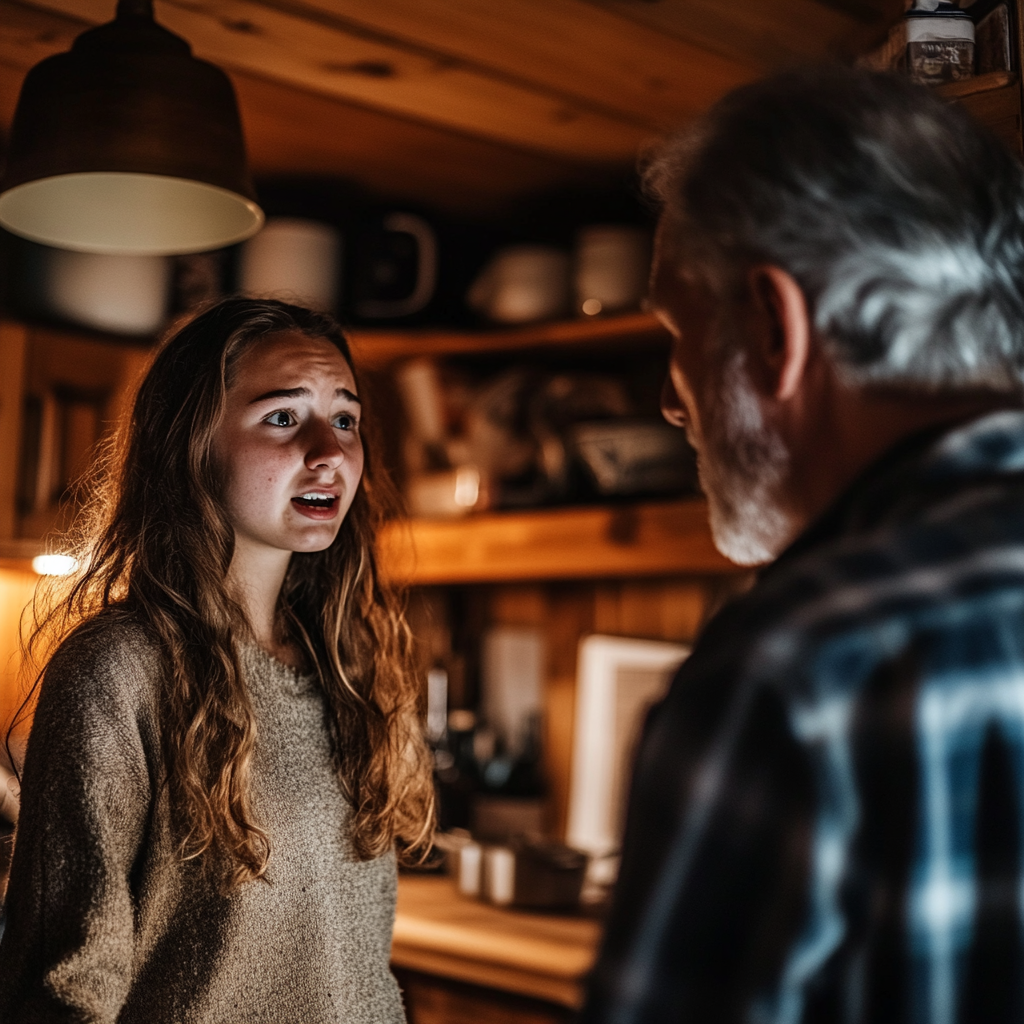 A girl talking to her father | Source: Midjourney