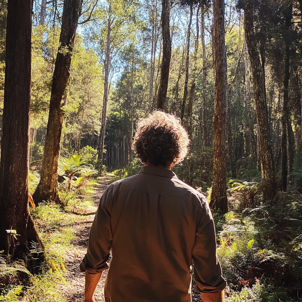 A man walking into a forest | Source: Midjourney