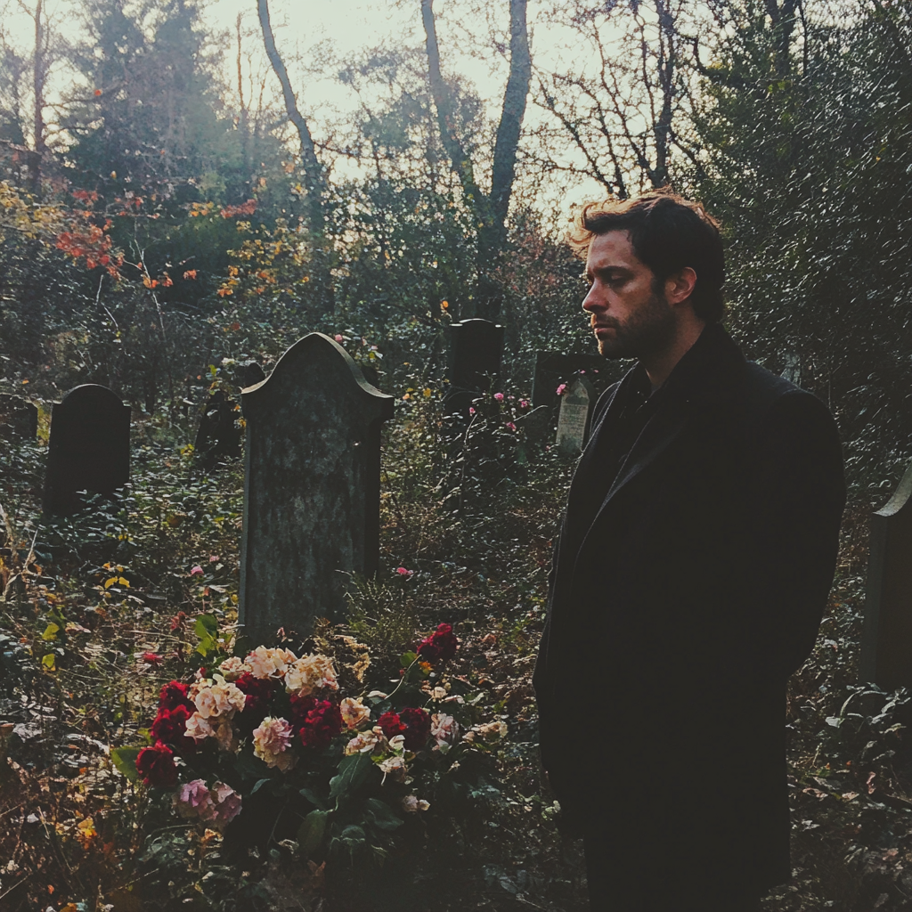 A man standing at a grave | Source: Midjourney