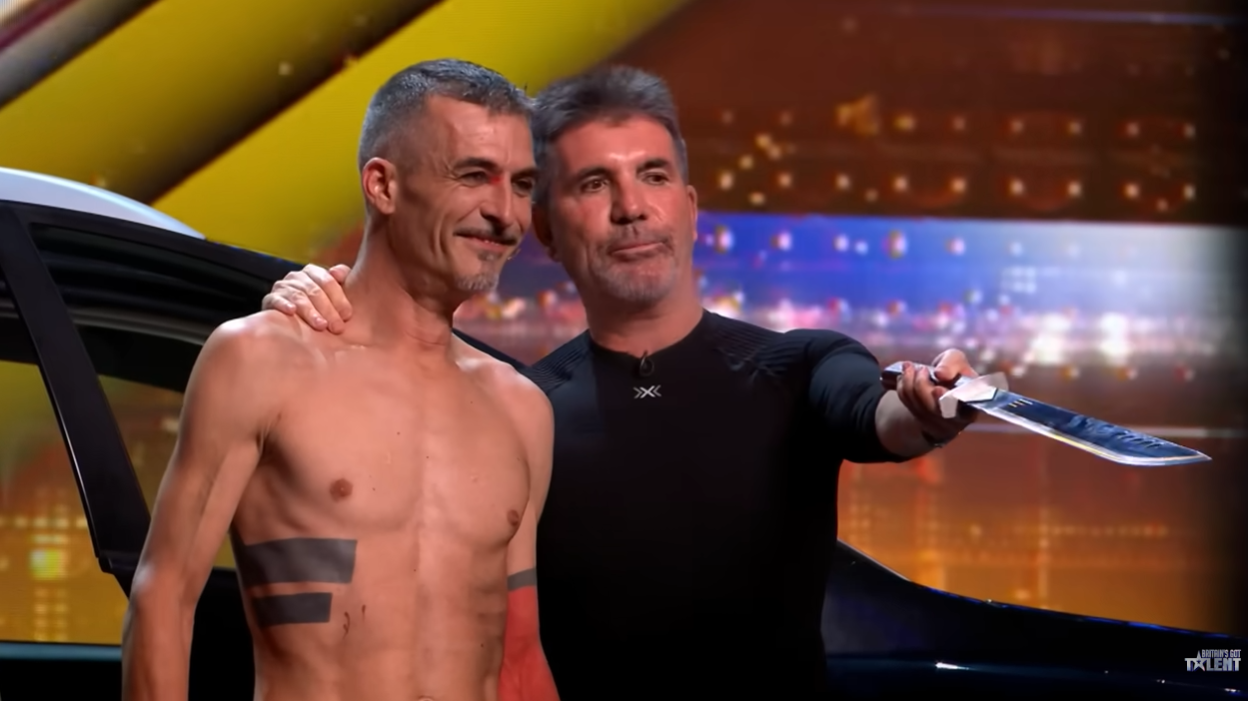 Fakir Testa, 45, and Simon Cowell at the BGT auditions aired on 18 April 2026. | Source: YouTube/Britain's Got Talent