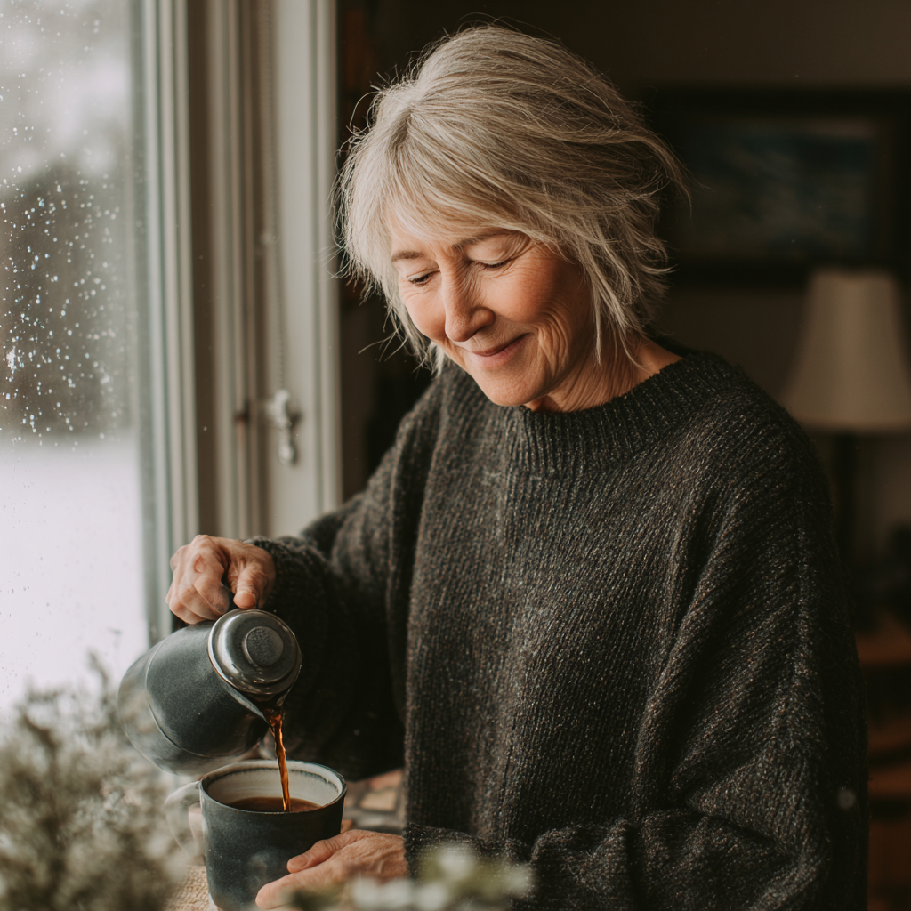 A happy woman pouring tea | Source: Midjourney