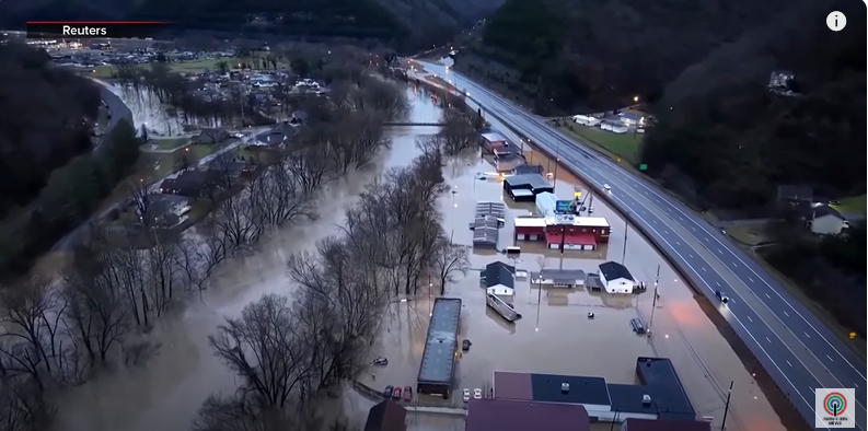 Drone footage showing the flooding in Pikeville, Kentucky, as rising waters affected residents in the region. | Source: YouTube/ABS-CBN News