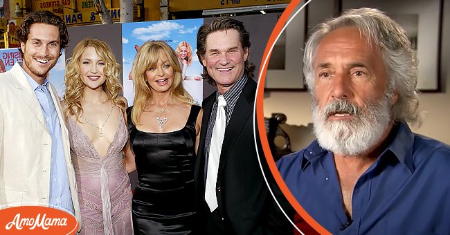 [Left]Actor Kurt Russell, his partner, actress Goldie Hawn, and her children, actress Kate Hudson and actor Oliver Hudson, attend the film premiere of the romantic comedy "Raising Helen" on May 26, 2004 [Right] Kurt Russell during an interview | Source: Getty Images