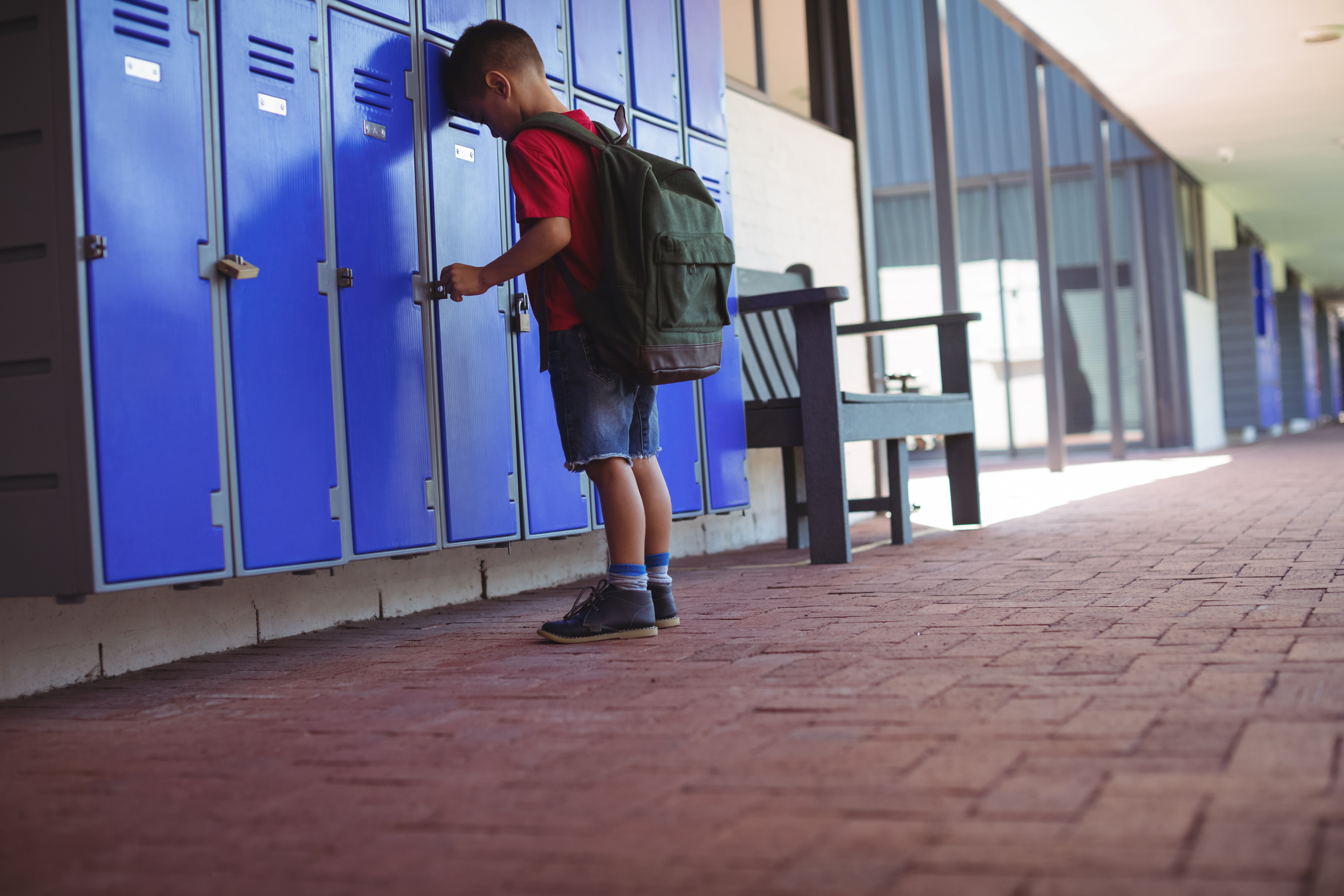 Boy Near School Locker. | Source: Shutterstock