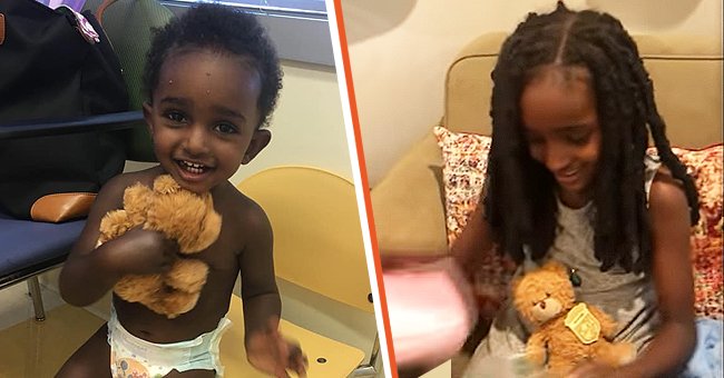 Adopted girl who lost teddy bear reunites with it a year later. | Photo: facebook.com/addie.pascal  youtube.com/Inside Edition
