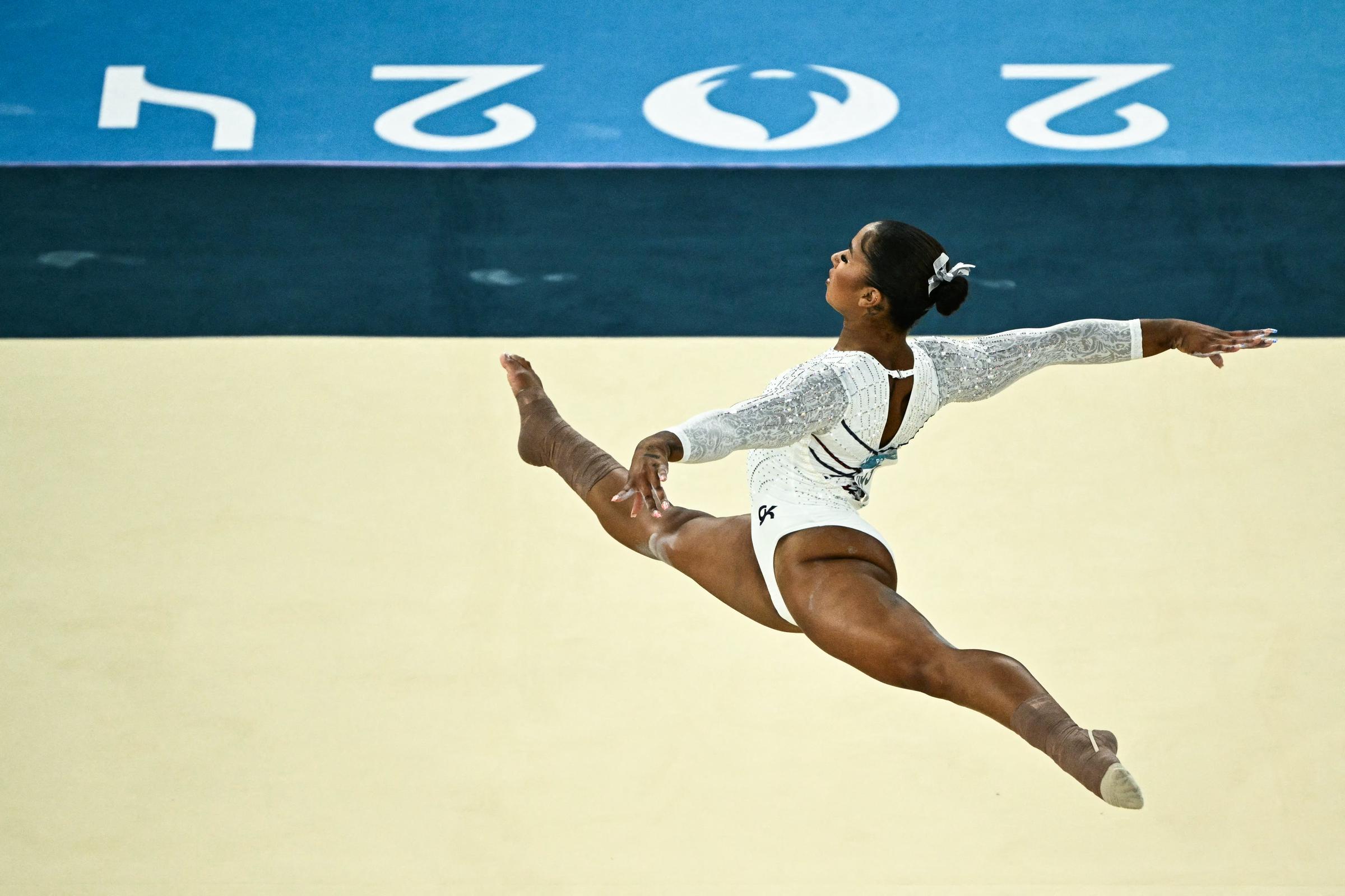 Jordan Chiles competes in the Artistic Gymnastics Women's Floor Exercise Final during the Paris 2024 Olympic Games at the Bercy Arena on August 5, 2024 | Source: Getty Images