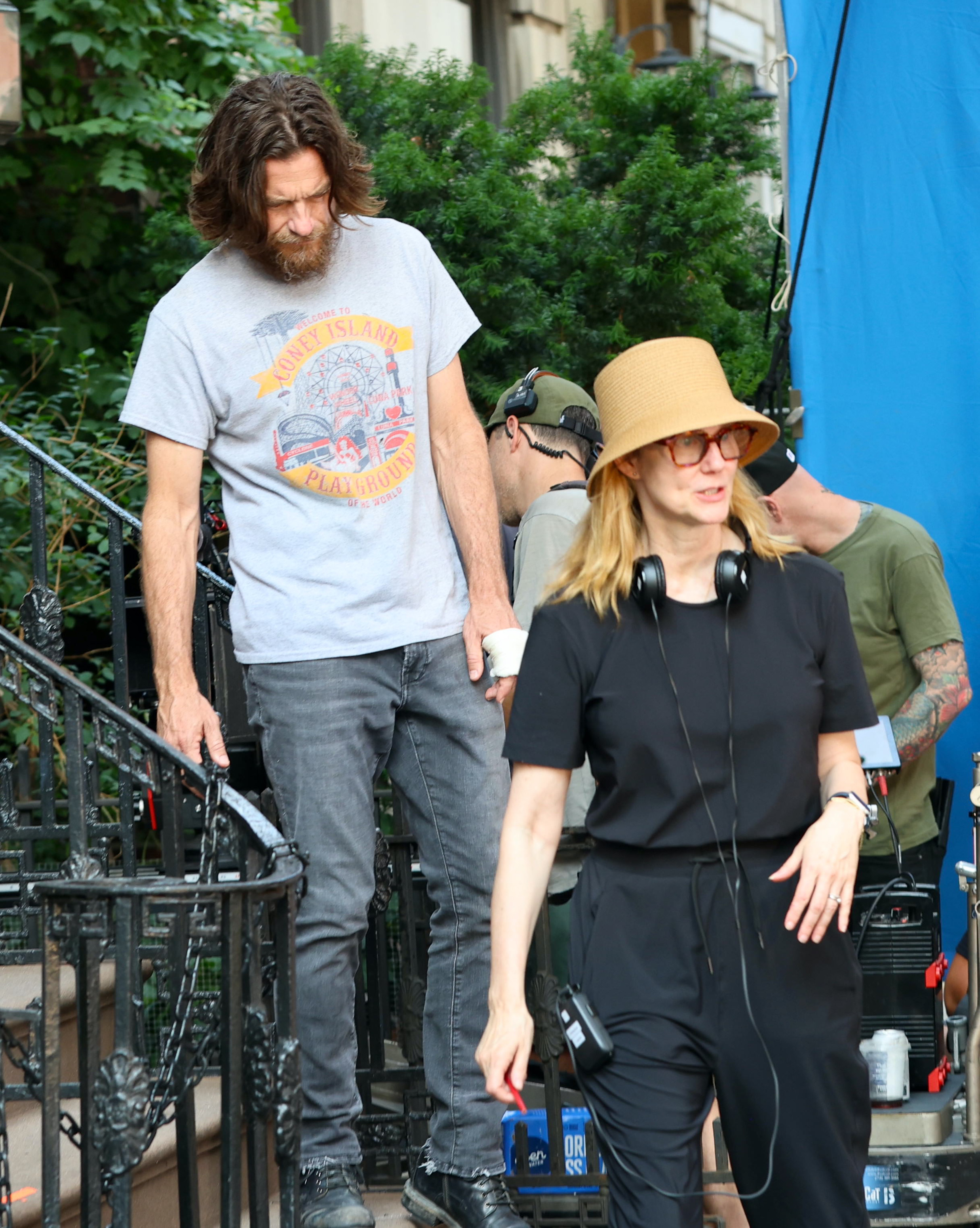 The actor was seen with other crew members on a film set in New York City on June 10, 2024 | Source: Getty Images