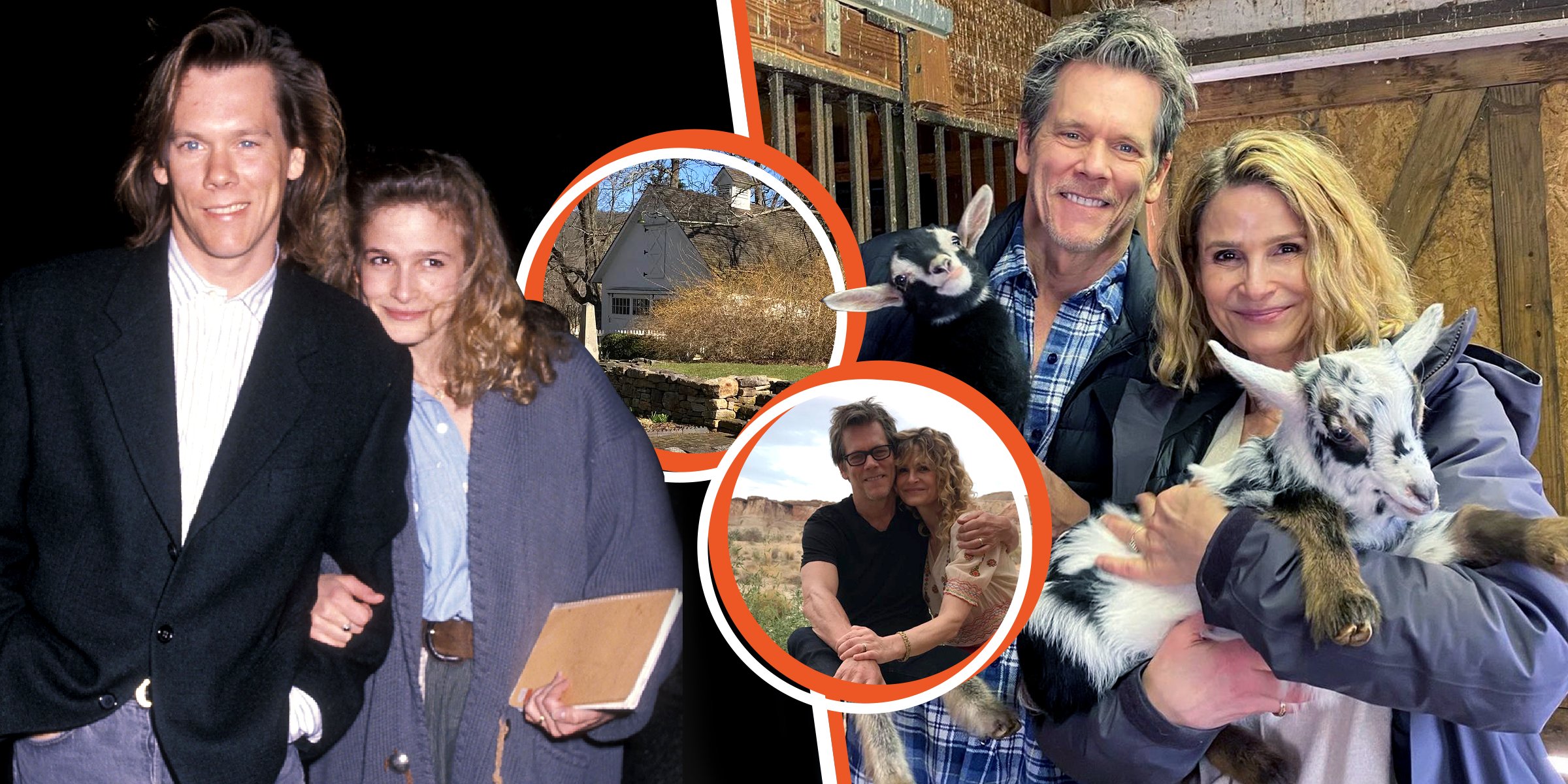 Kevin Bacon and Kyra Sedgwick | An image of their house | Kevin Bacon and Kyra Sedgwick with their goats | Source: Instagram.com/kyrasedgwickofficial | Getty Images | Instagram.com/kevinbacon