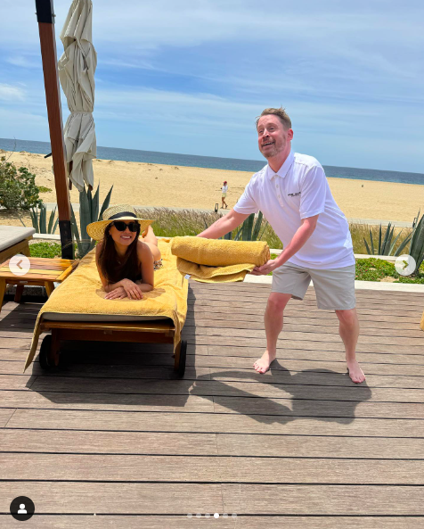 Macaulay Culkin playfully handing Brenda Song a towel posted on April 3, 2024 | Source: Instagram/culkamania