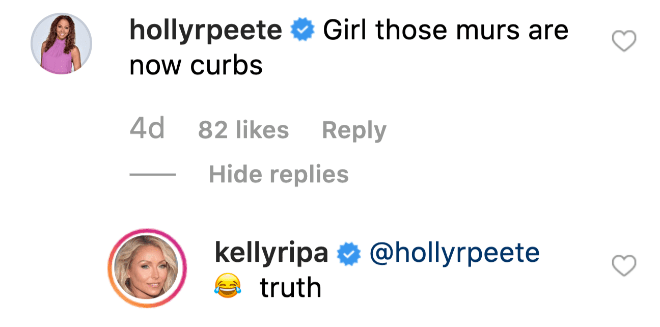 Actress Holly Robinson Peete's comment on Kelly Ripa's Instagram post. | Source: Instagramkellyripa