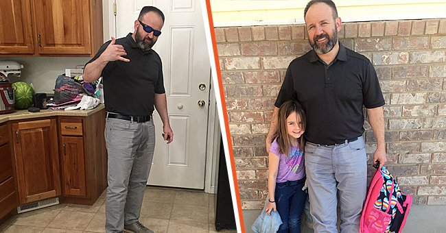 Picture of Ben Sowards in his wet pants; [Right] Picture of Ben Sowards in his wet pants with his daughter, Valerie | Source: twitter.com/lucindreams