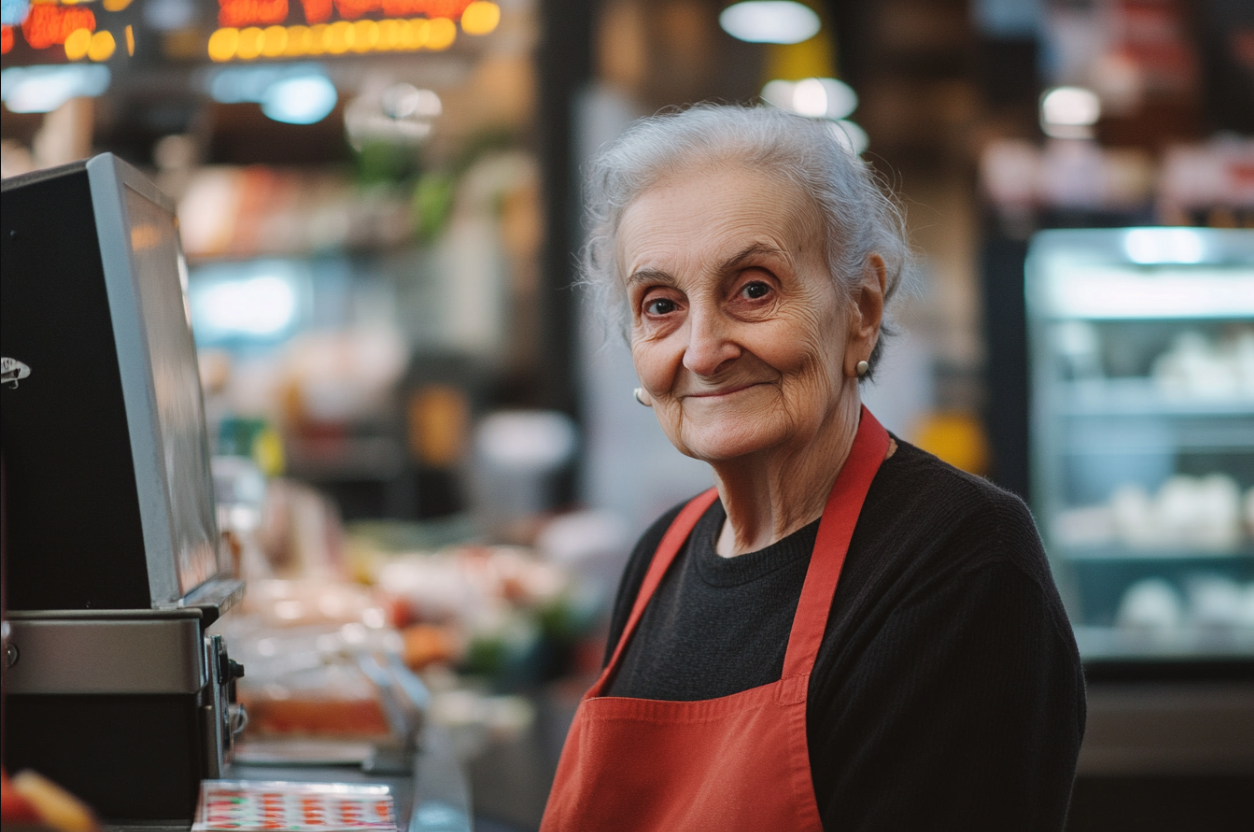 An amused elderly woman | Source: Midjourney