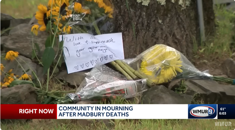 Flowers outside the Longs family's residence, from a post dated August 21, 2025 | Source: Youtube/@WMUR