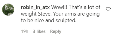 A fan's comment on Steve Harvey's video of him lifting weights. | Photo: Instagram/Iamsteveharveytv