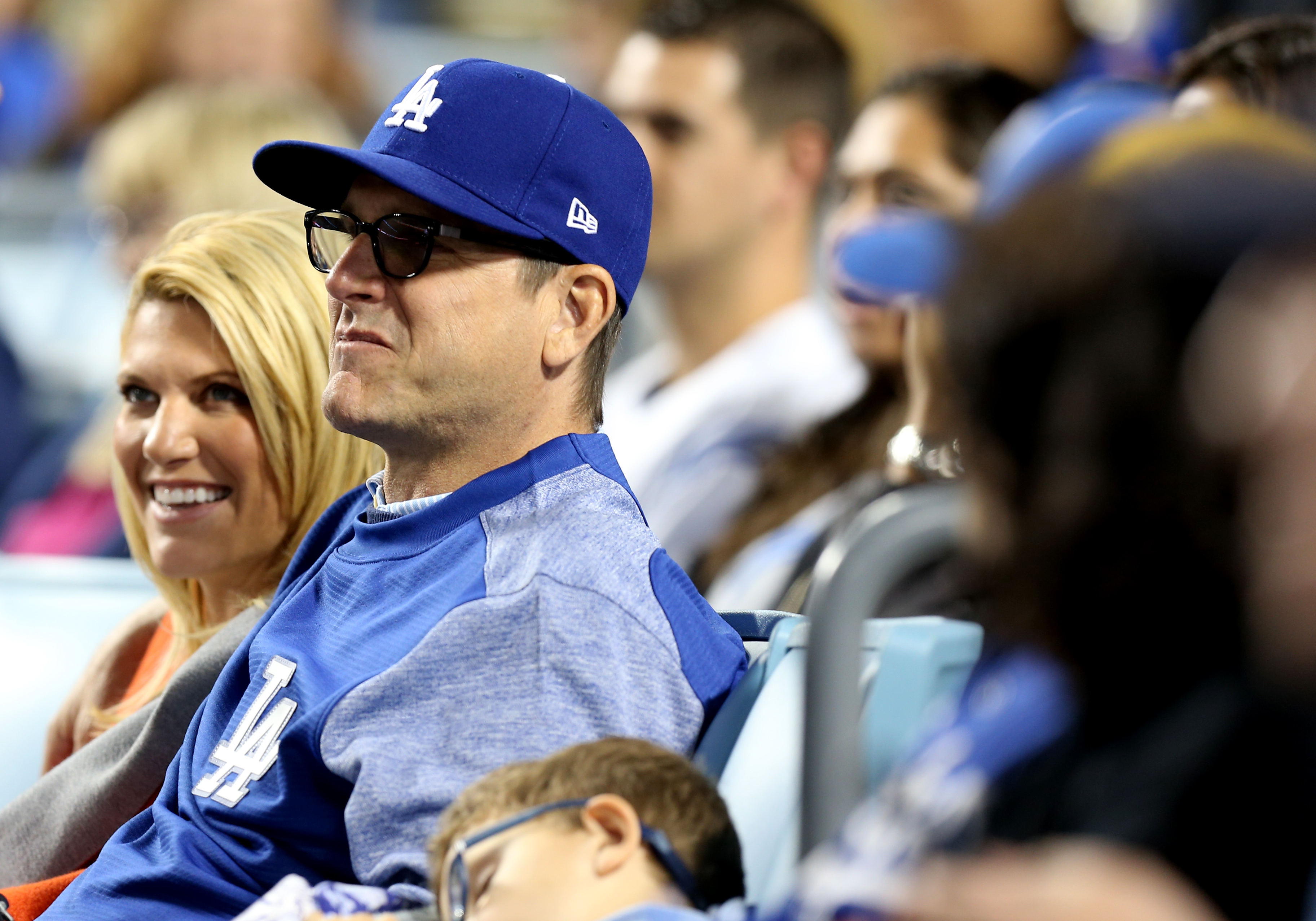 Sarah Feuerborn Harbaugh and Jim Harbaugh enjoy the Dodgers game on May 8, 2017, at Dodger Stadium in Los Angeles, California | Source: Getty Images