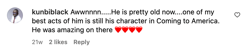 A comment showing John Amos some love as he dances with his daughter posted on October 17 2022 | Source: Instagram.com/officialjohnamos