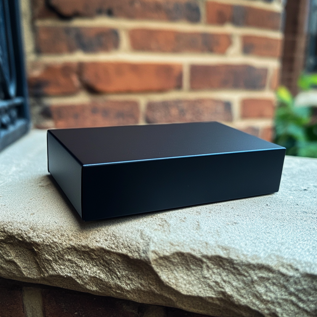 A sleek black box on the door step | Source: Midjourney