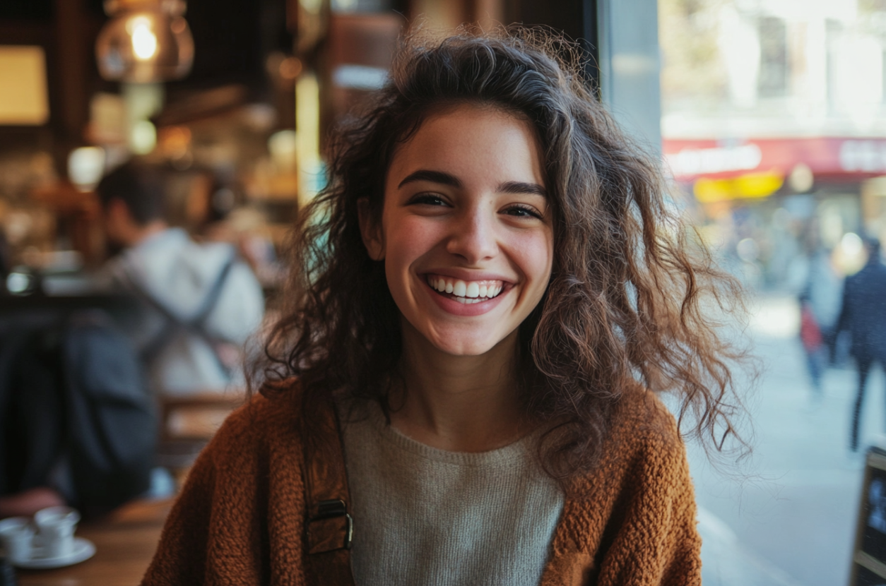 A smiling woman in a cafe | Source: Midjourney