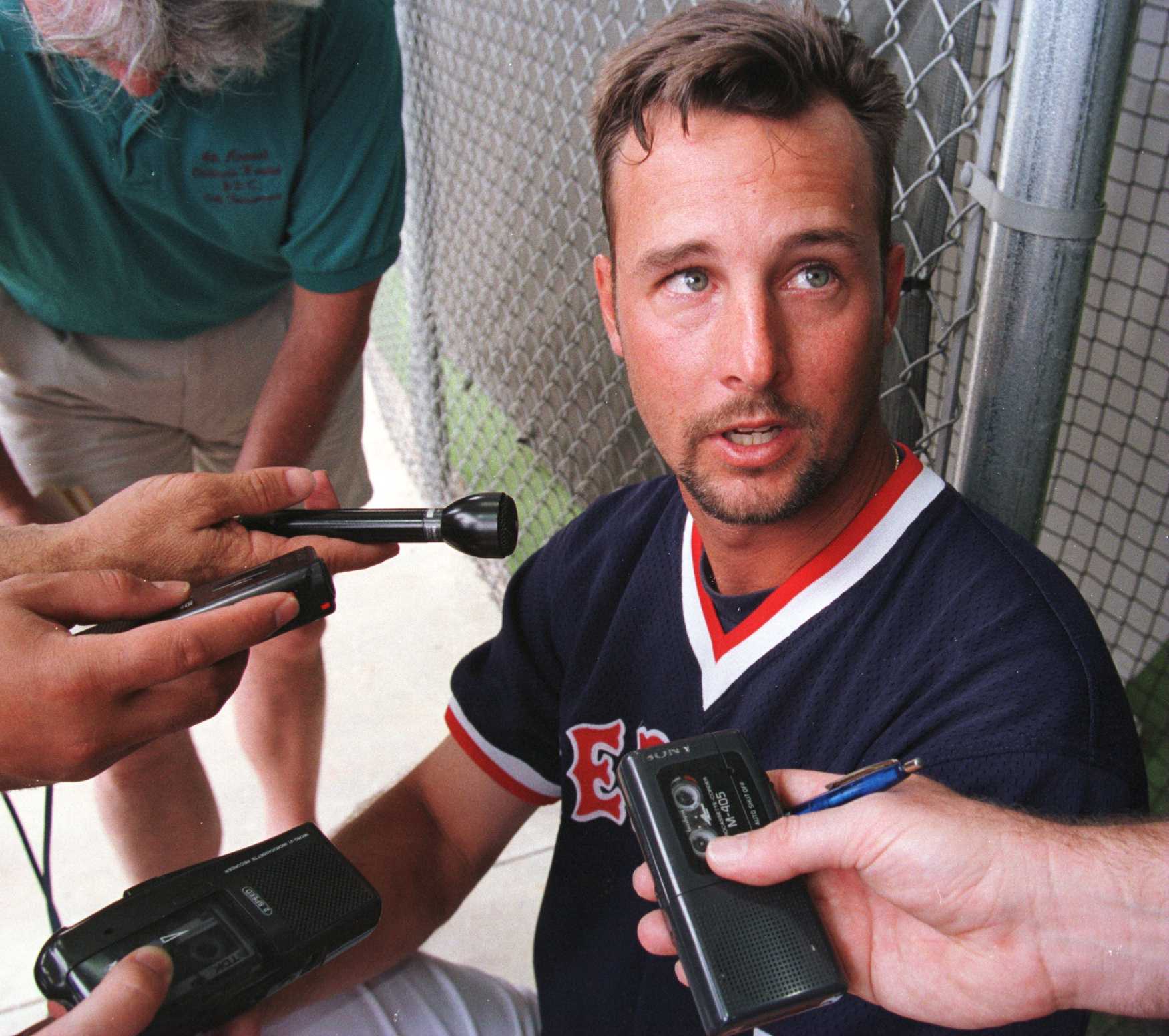Tim Wakefield answering questions during a press conference in Ft. Myers, Florida on March 1, 1996 | Source: Getty Images