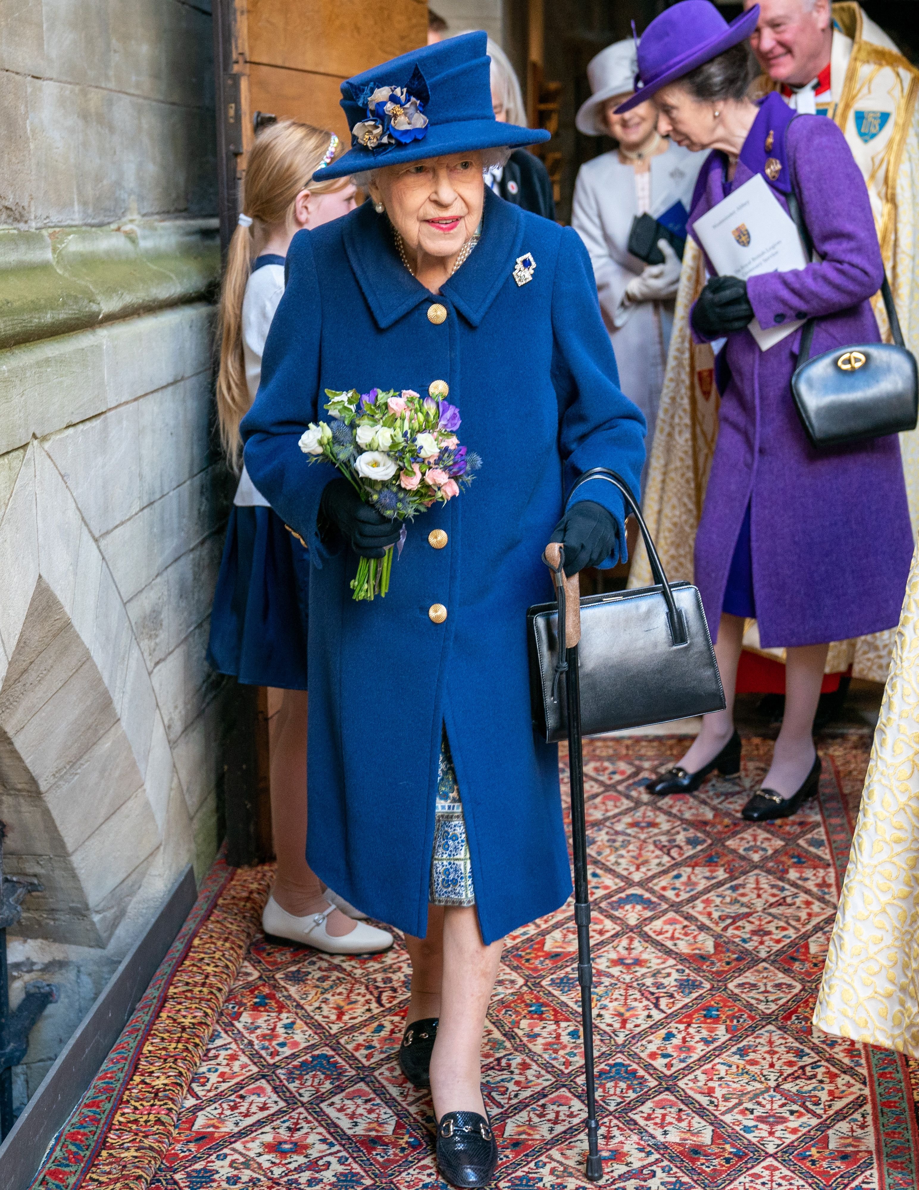Queen Elizabeth II and Princess Anne at a Service of Thanksgiving to mark the Centenary of the Royal British Legion in London on October 12, 2021. | Source: Getty Images