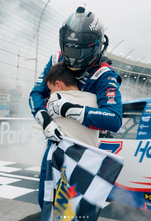 Kyle Busch celebrates with his son Brexton at the racetrack after a race win | Source: Instagram/rowdybusch