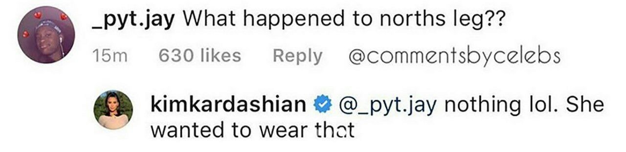 Kim Kardashian responds to a fan's question about North West's ankle bandage | Source: instagram.com/kimkardashian