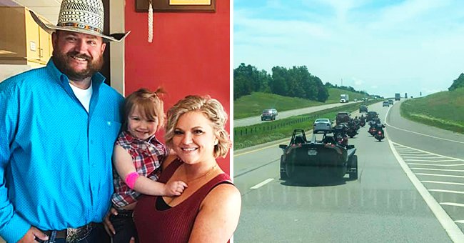 4-year-old Shyanna Jonas who just completed her chemotherapy treatment and a photo of her biker escort. | Photo: facebook.com/Shyanna’s Glory Through HLH