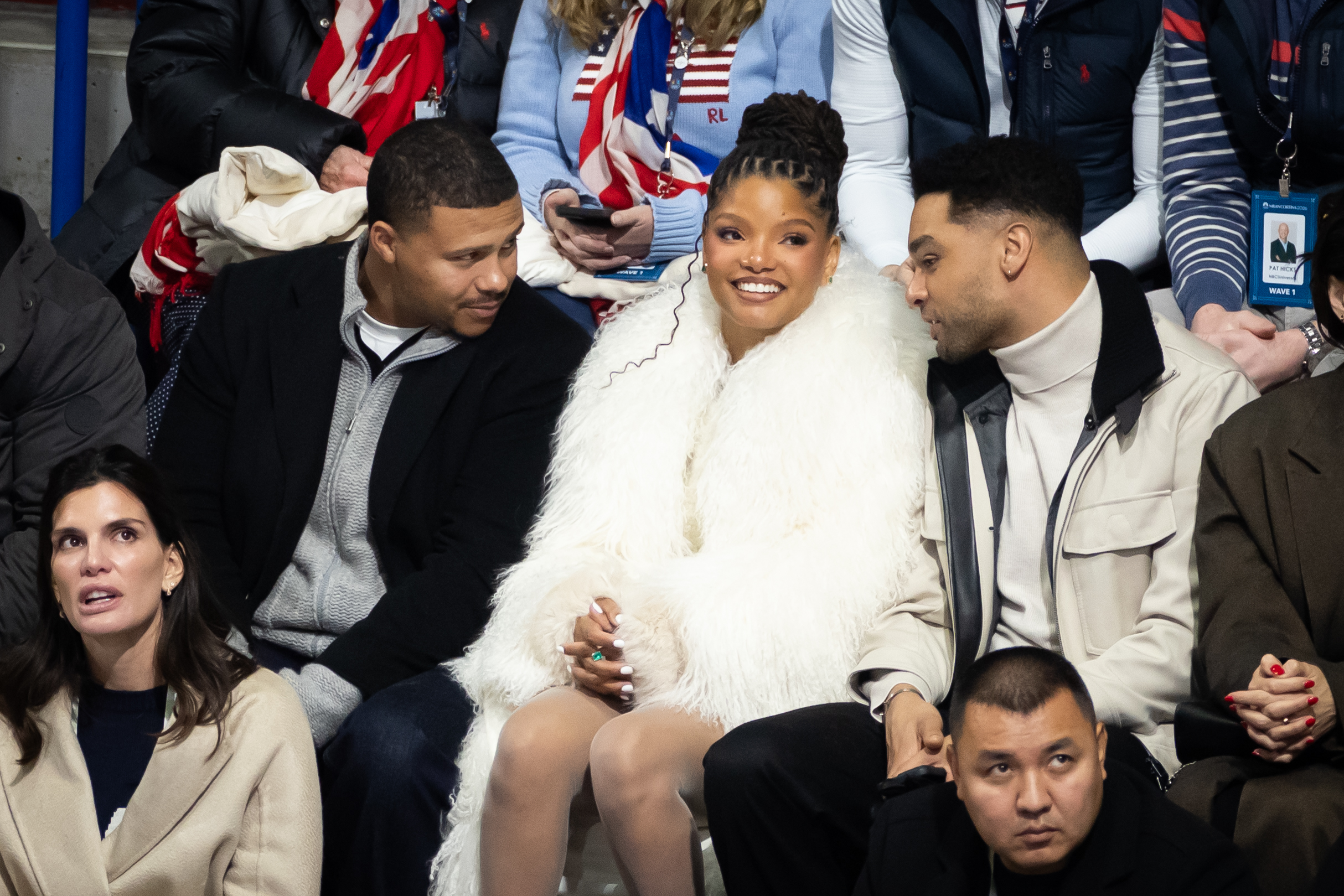Halle Bailey and Regé-Jean Page attend the Women's Single Skating - Short Program on day 11 of the Milano Cortina Winter Olympic games at Milano Ice Skating Arena on February 17, 2026, in Milan, Italy | Source: Getty Images