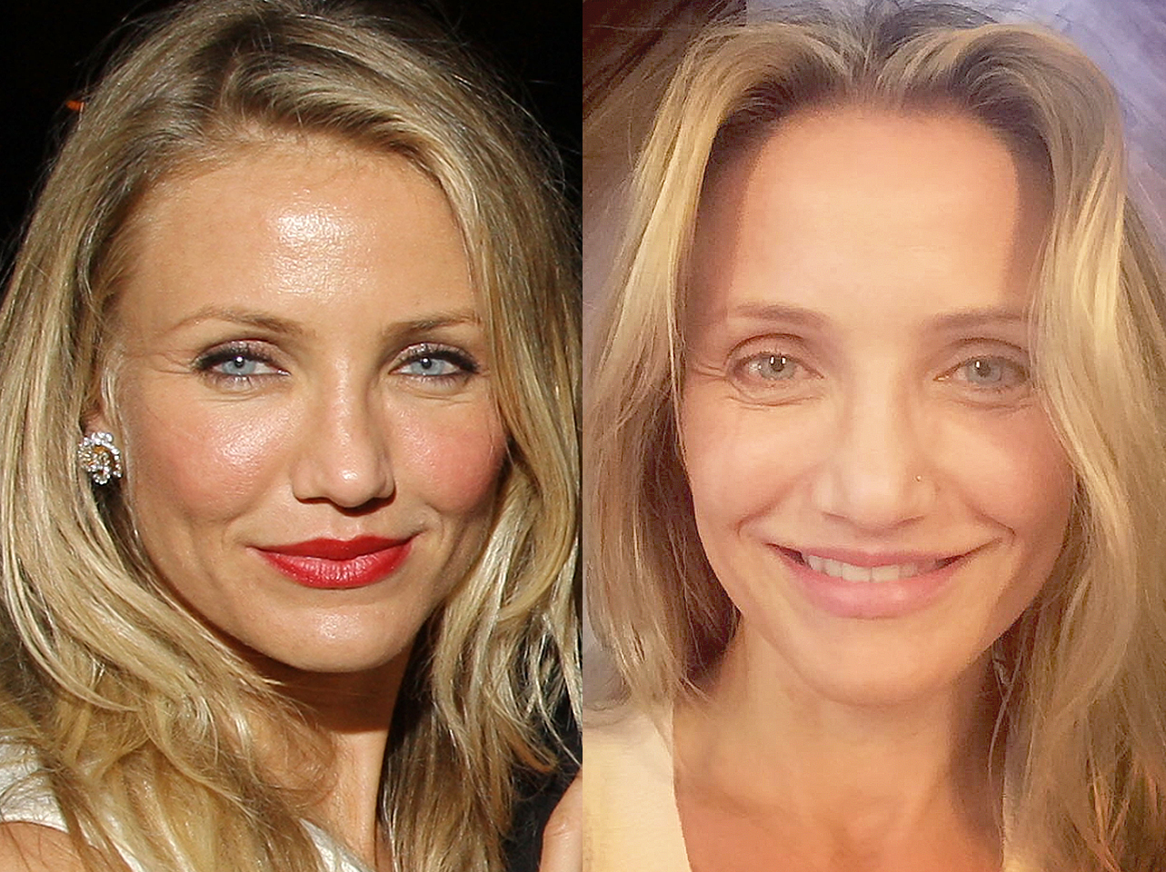 Cameron Diaz with makeup vs without makeup | Source: Getty Images | Instagram/camerondiaz