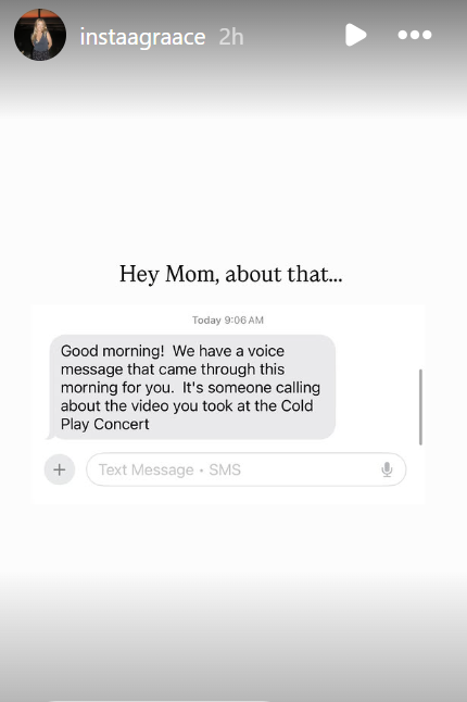 Screenshot of message to Grace Springer from her mother, dated July 17, 2025, on Instagram Stories | Source: Instagram/instaagraace