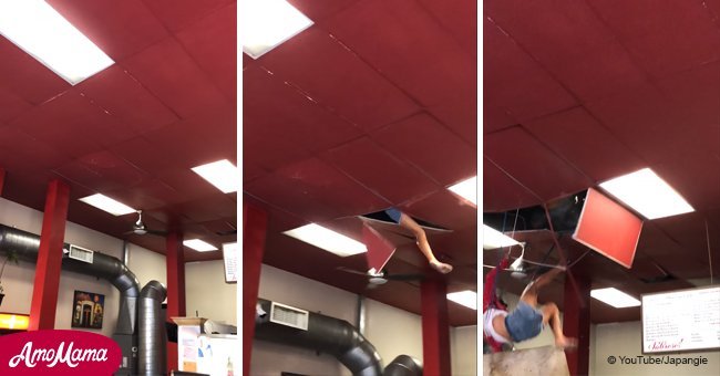 Bizarre moment woman falls through restaurant ceiling while allegedly looking for the bus stop