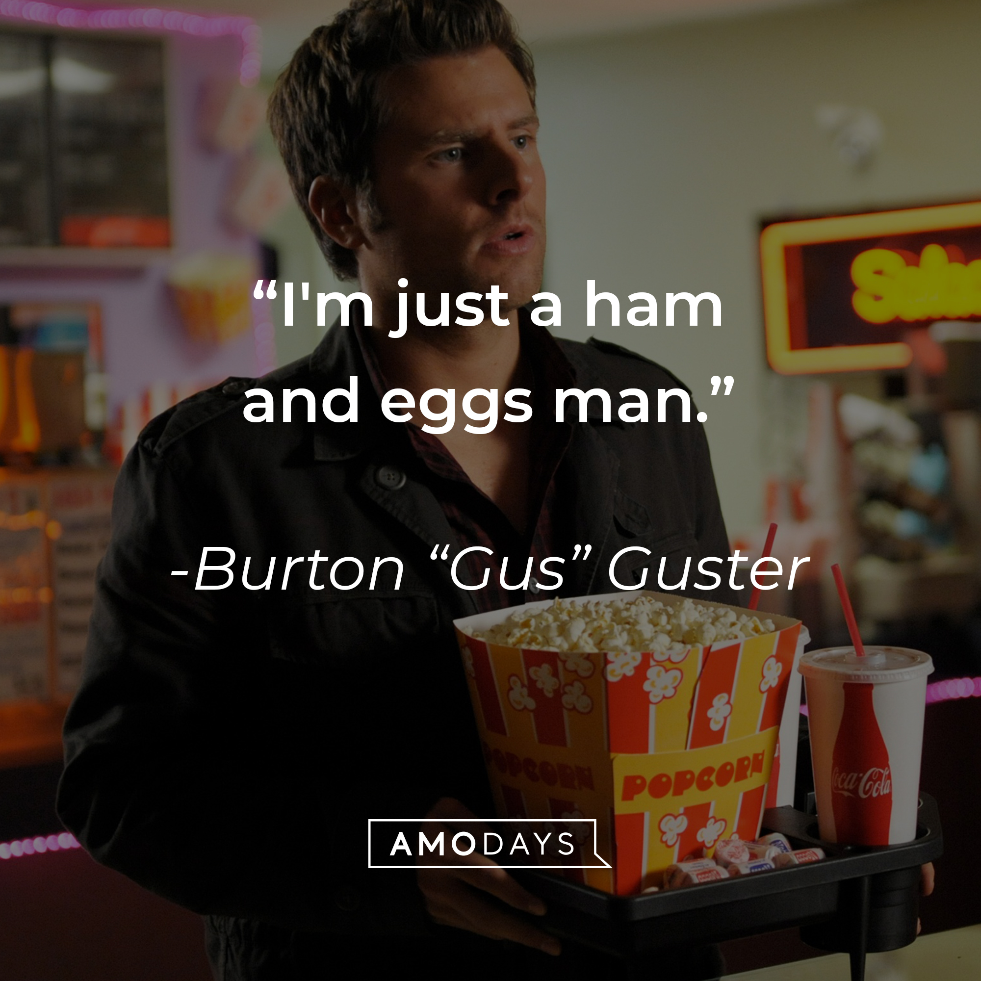 Shawn Spencer, with Burton “Gus” Guster’s quote: “I'm just a ham and eggs man.” | Source: facebook.com/PsychPeacock