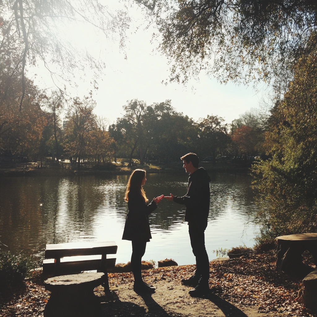 A young couple at a park | Source: Midjourney