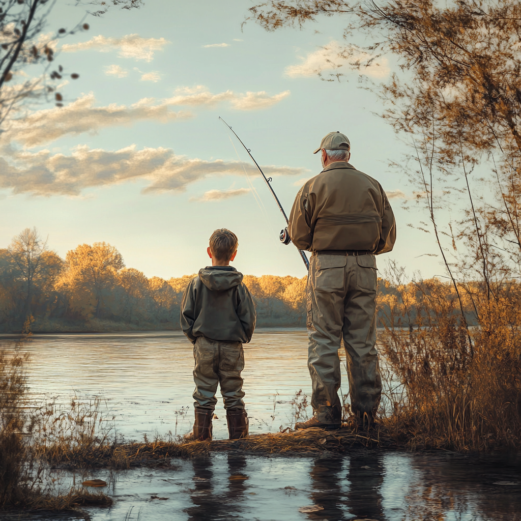 An old man and a young boy fishing | Source: Midjourney