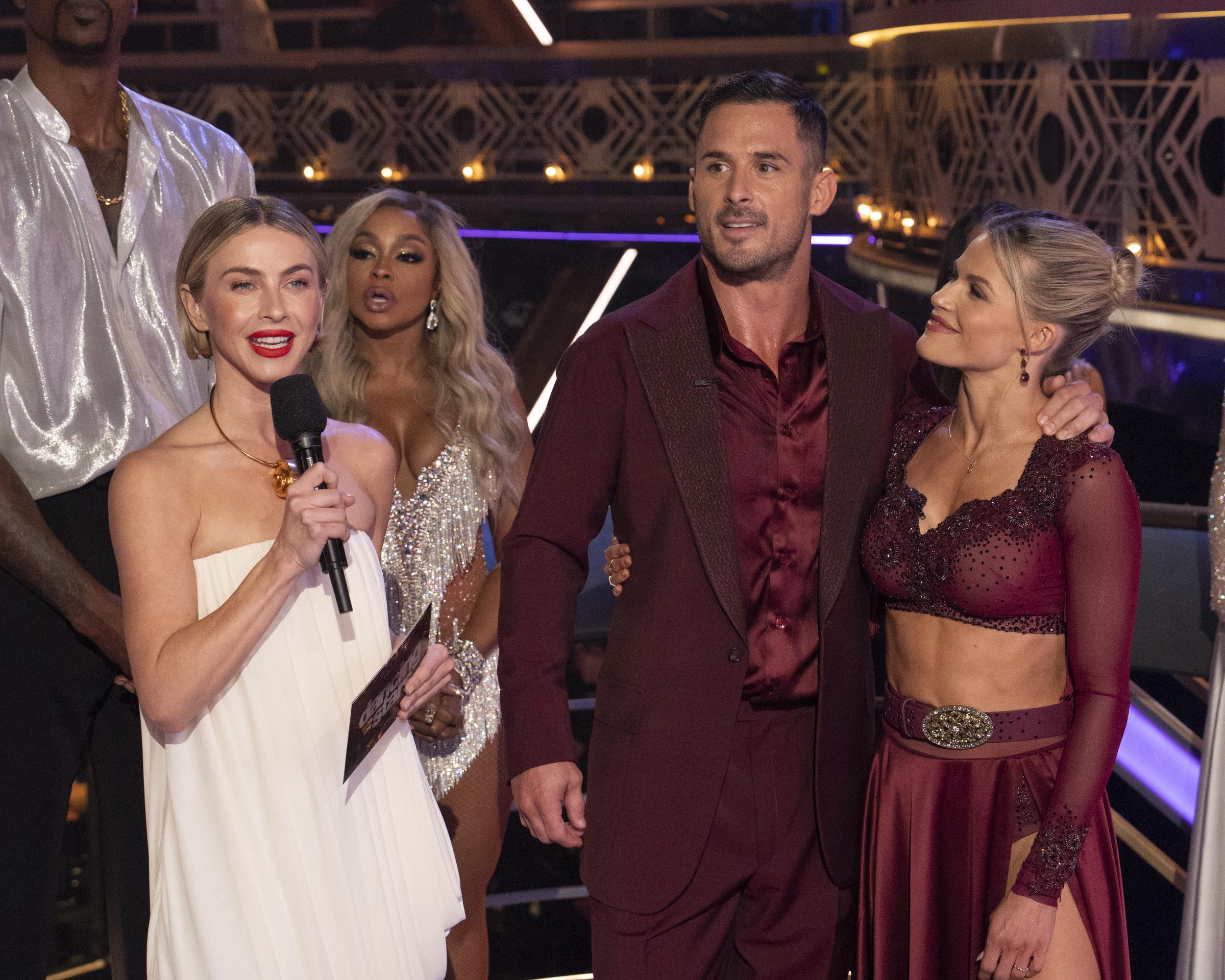 Julianne Hough, Danny Amendola, and Witney Carson on season 33 finale of "Dancing With The Stars," on November 26, 2024 | Source: Getty Images