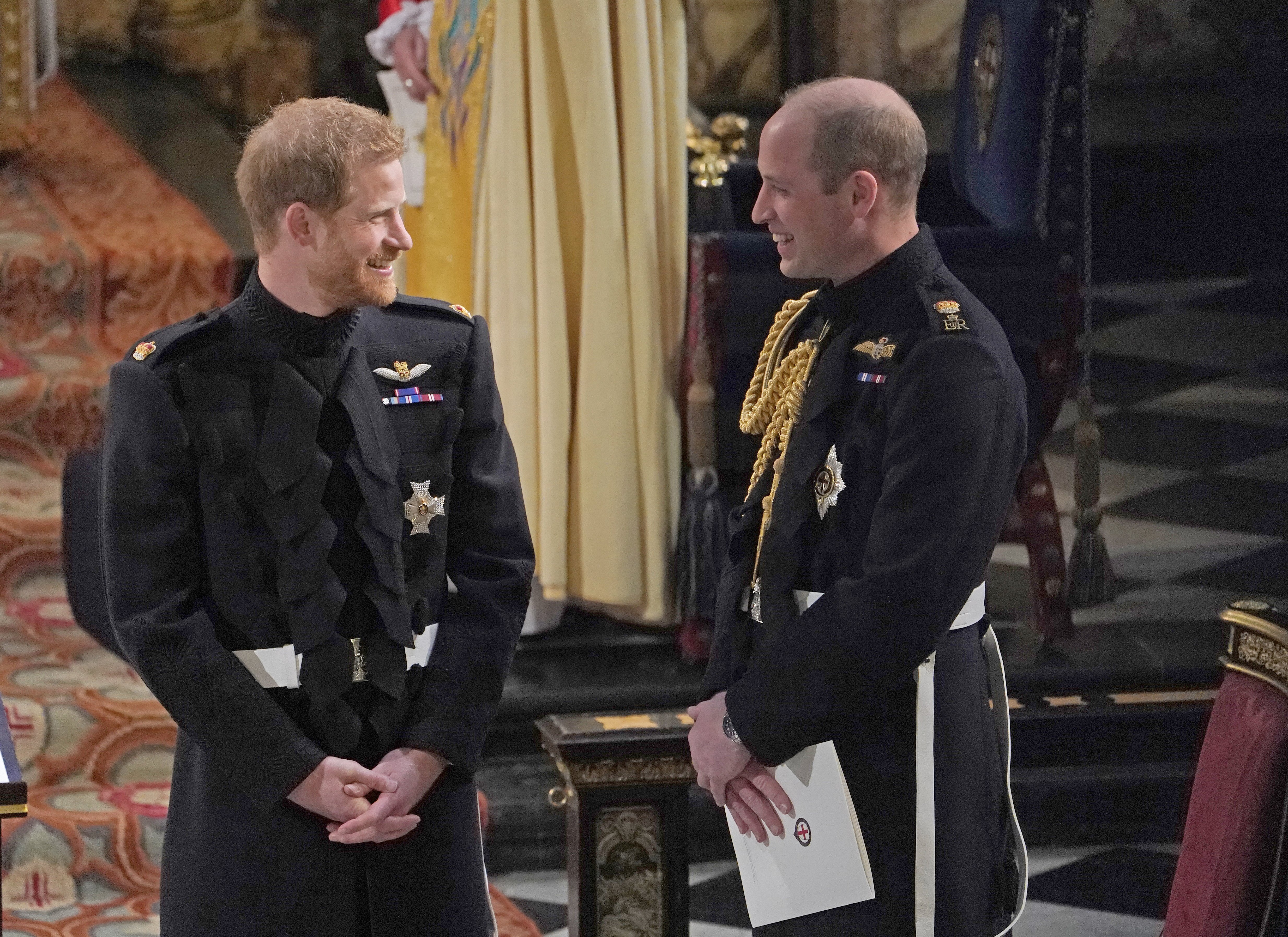 Prince Harry and Prince William at the former's wedding ceremony to Meghan Markle at St George's Chapel on May 19, 2018, in Windsor, England. | Source: Getty Images