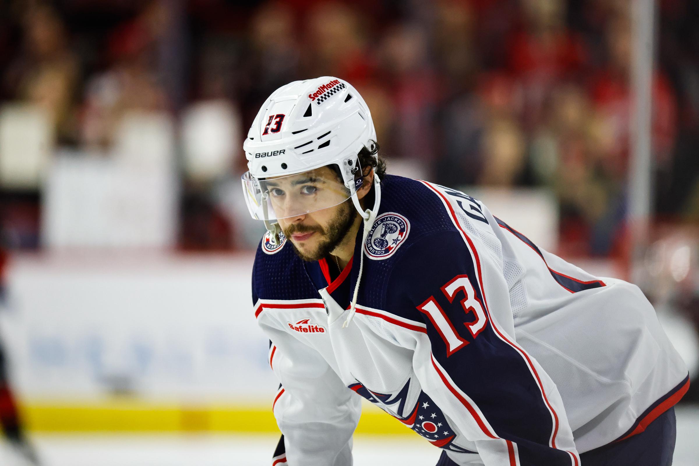 Johnny Gaudreau playing during a game between the Columbus Blue Jackets and the Carolina Hurricanes in Raleigh, North Carolina on April 7, 2024 | Source: Getty Images