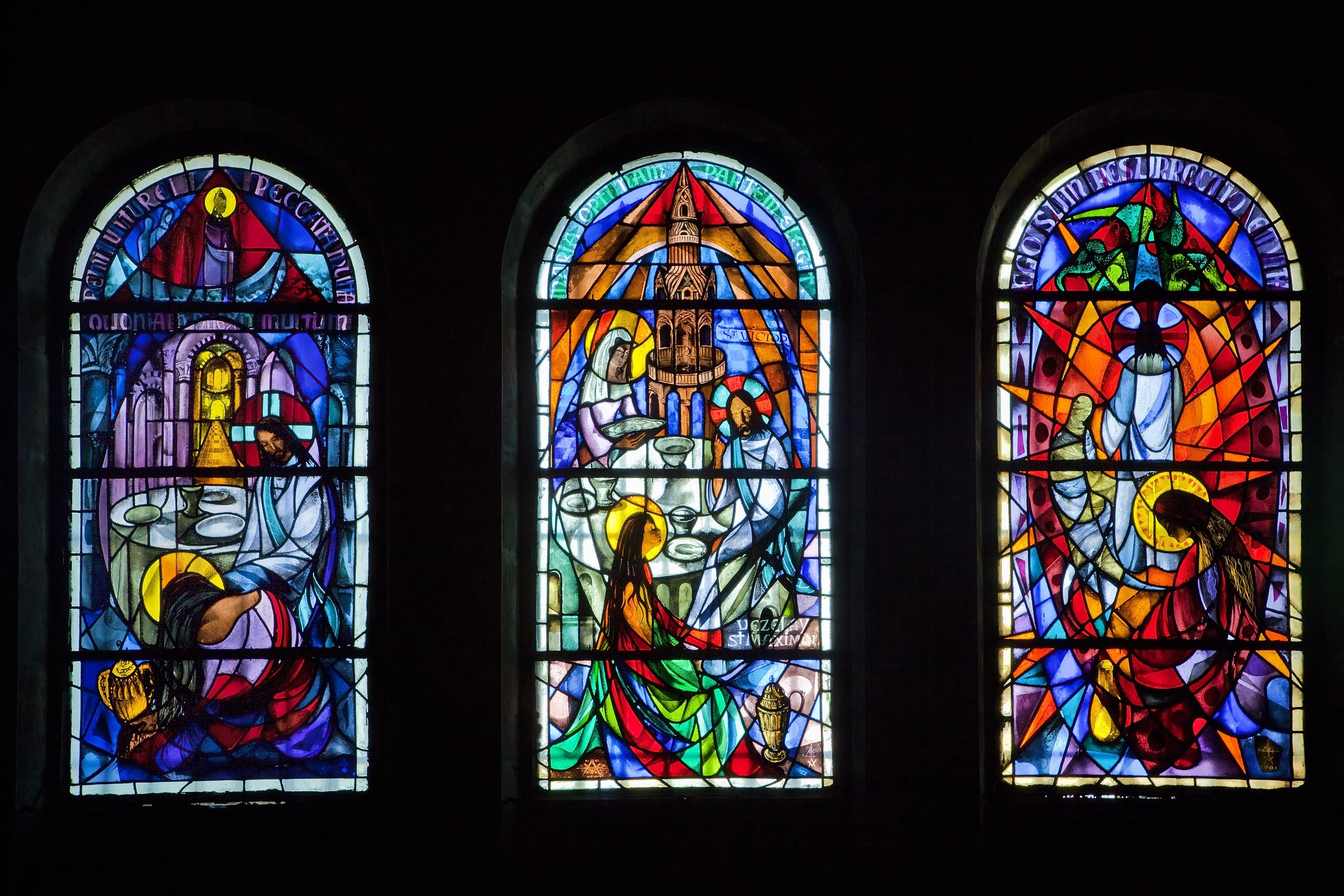 Stained glass windows in the cave in which Saint Mary Magdalene is said to have lived for the last thirty years of her life. The cave has a long history as a pilgrimage site. | Source: Getty Images