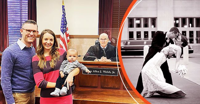  Brad and Kelsey Bishop and their adopted child at the court [left] The couple on their wedding day [right]| Photo: Instagram.com/bradbishop1