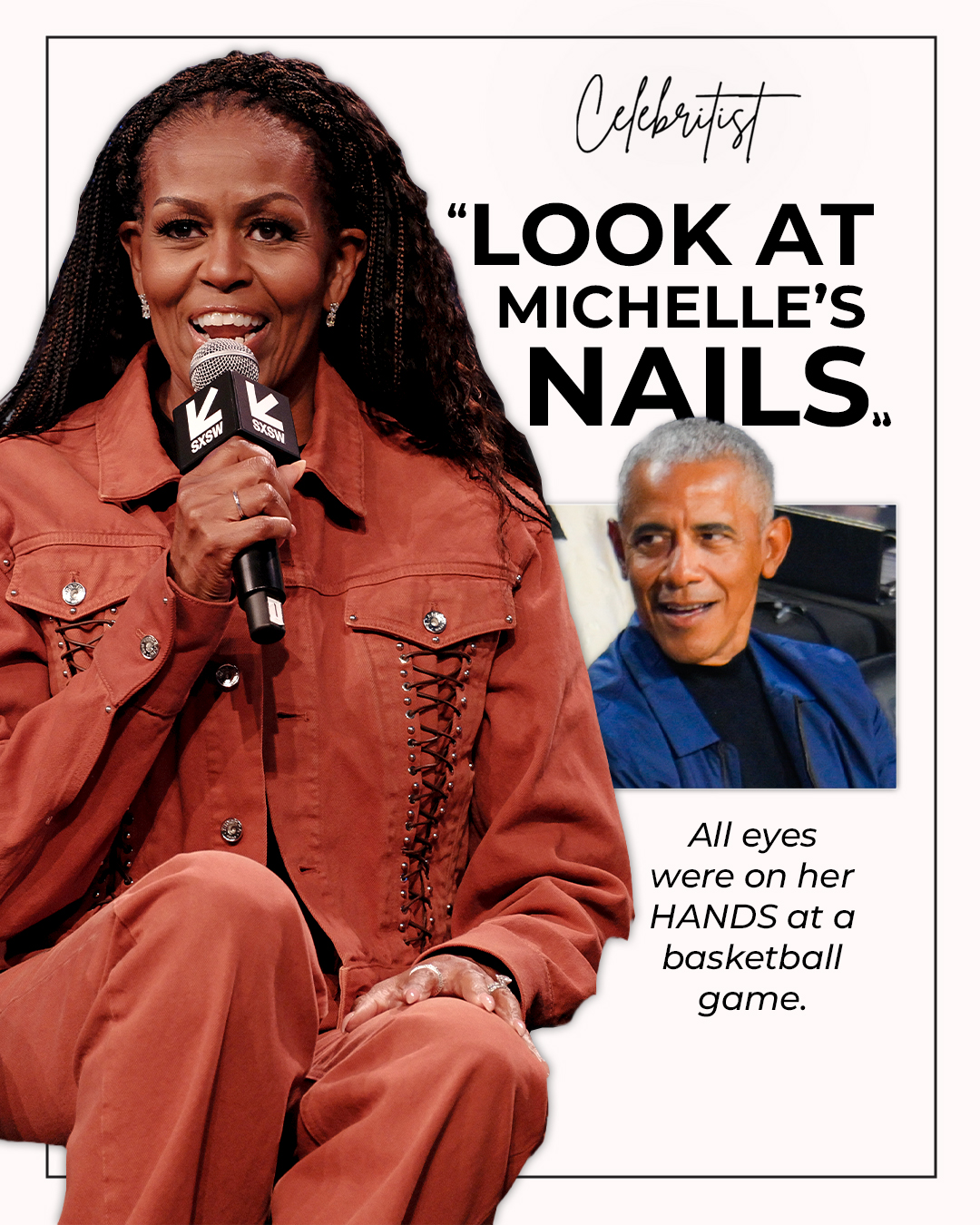 Former First Lady Michelle Obama's eye-catching nails became the talk of the town following her court side appearance at The 2026 NBA All-Star game | Getty Images