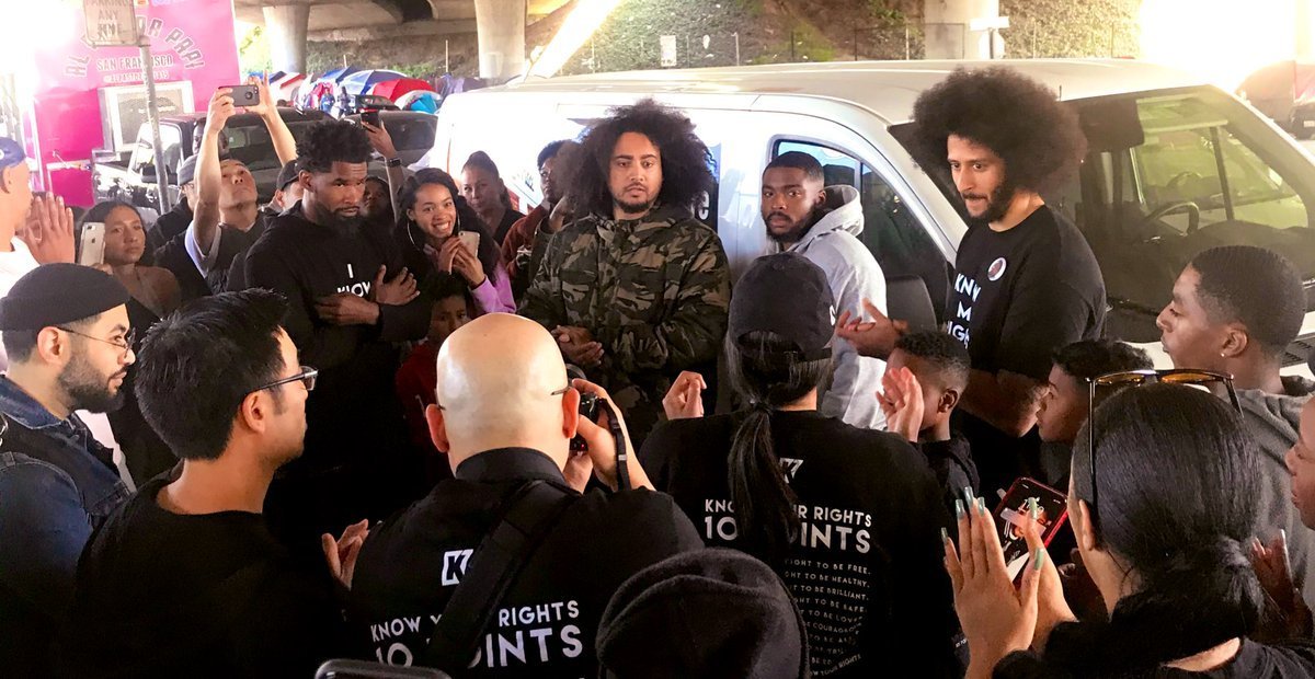 Colin Kaepernick and his group at Tent City in West Oakland | Source: Twitter / Equipto