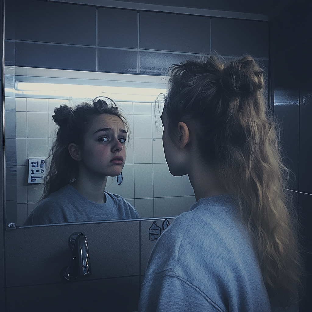 A teenage girl in a bathroom | Source: Midjourney