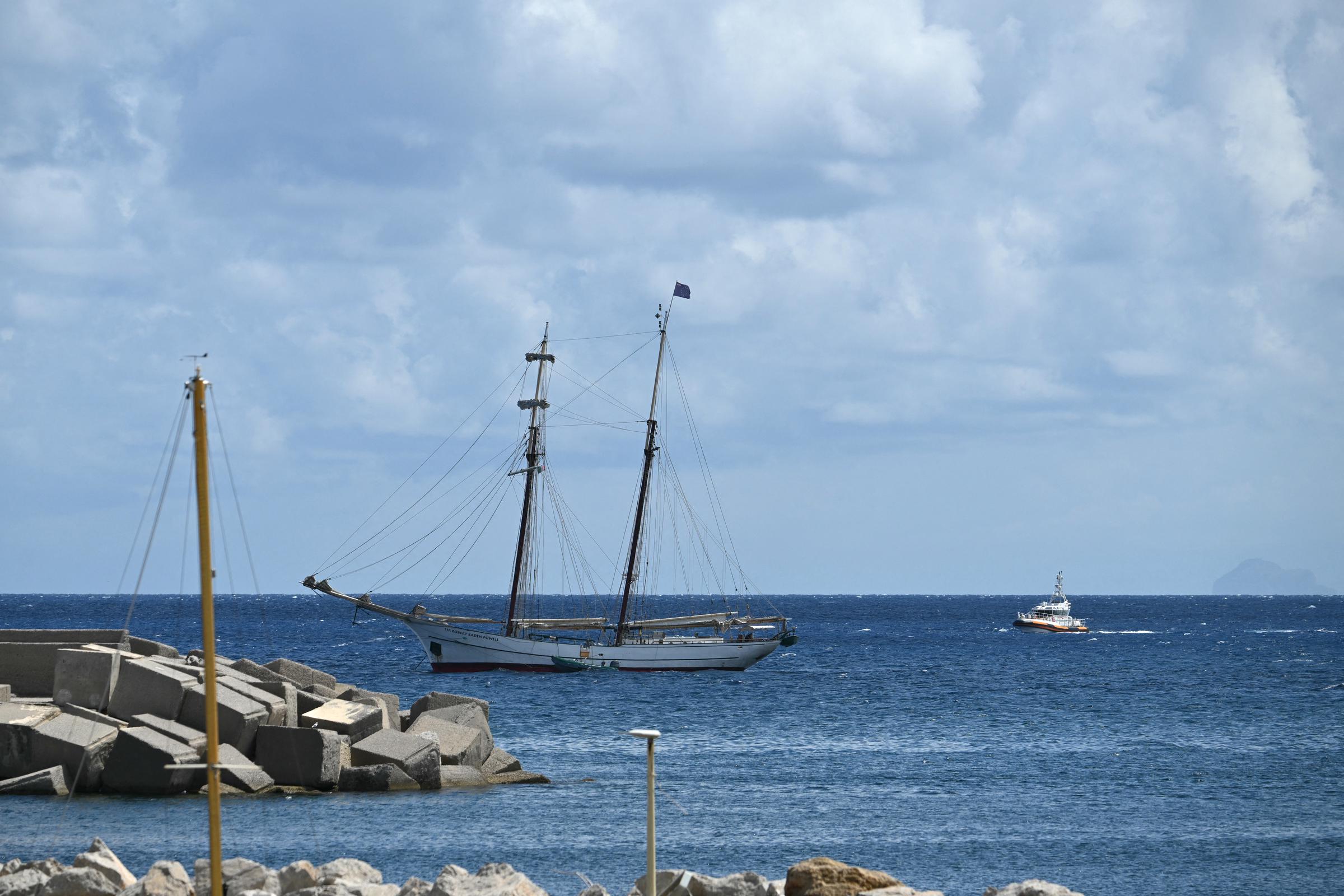 A photo of another boat named Sir Robert Baden Powell in the same location where the Bayesian superyacht sunk in Porticello near Palermo, taken on August 20, 2024 | Source: Getty Images