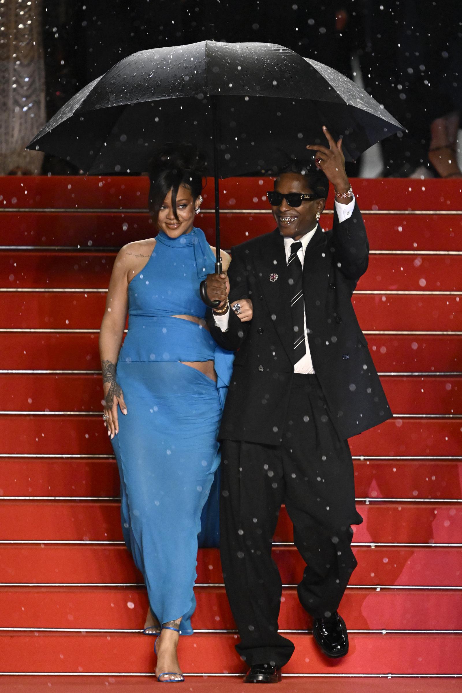 A$AP Rocky and Rihanna at the "Highest 2 Lowest" red carpet in Cannes, France, on May 19, 2025 | Source: Getty Images