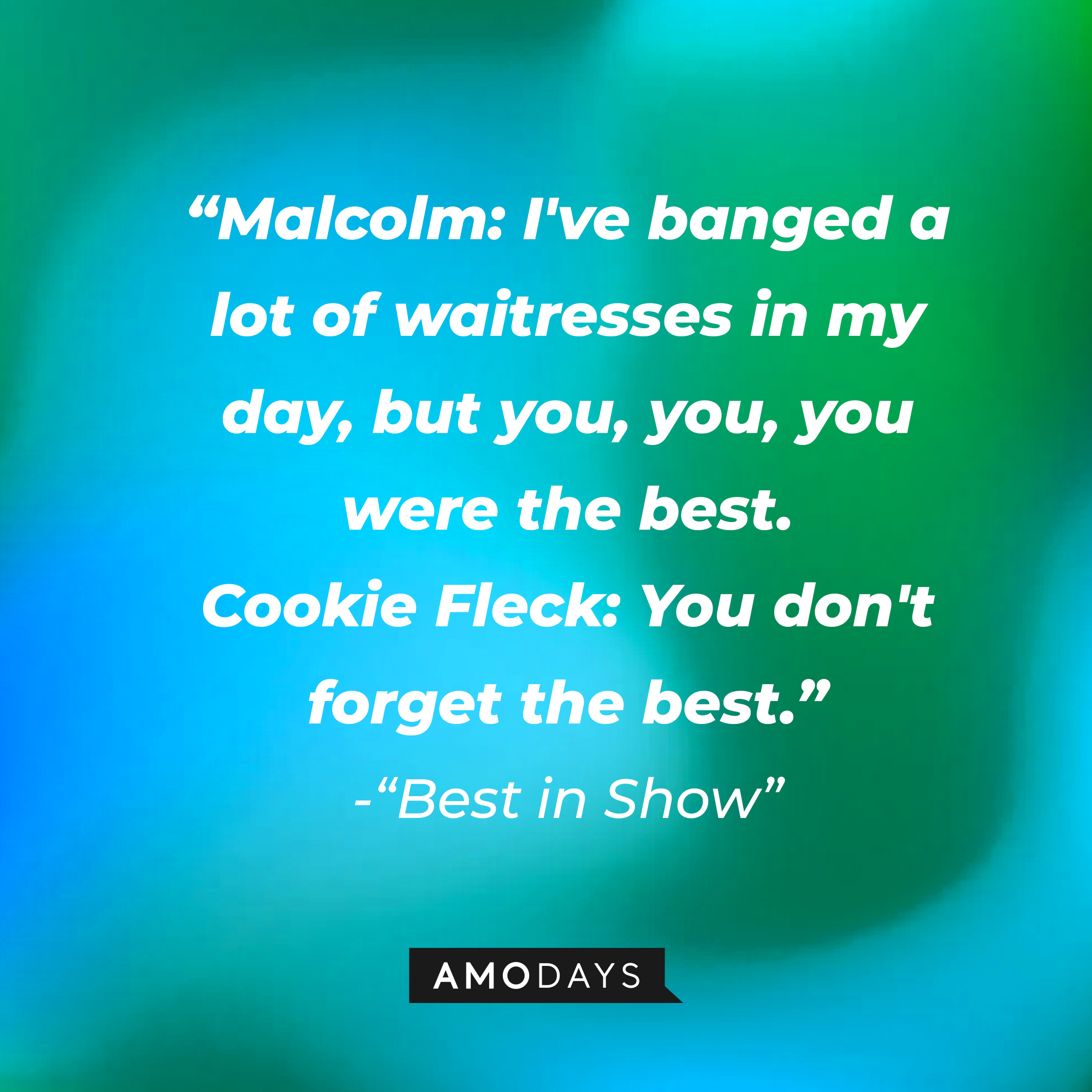 Gerry Fleck's quote in "Best in Show:" "Malcolm: I've banged a lot of waitresses in my day, but you, you, you were the best. ; Cookie Fleck: You don't forget the best.” | Source: AmoDays