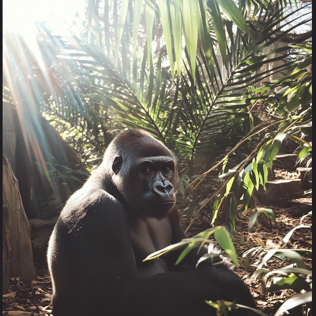 A gorilla at a zoo | Source: Midjourney